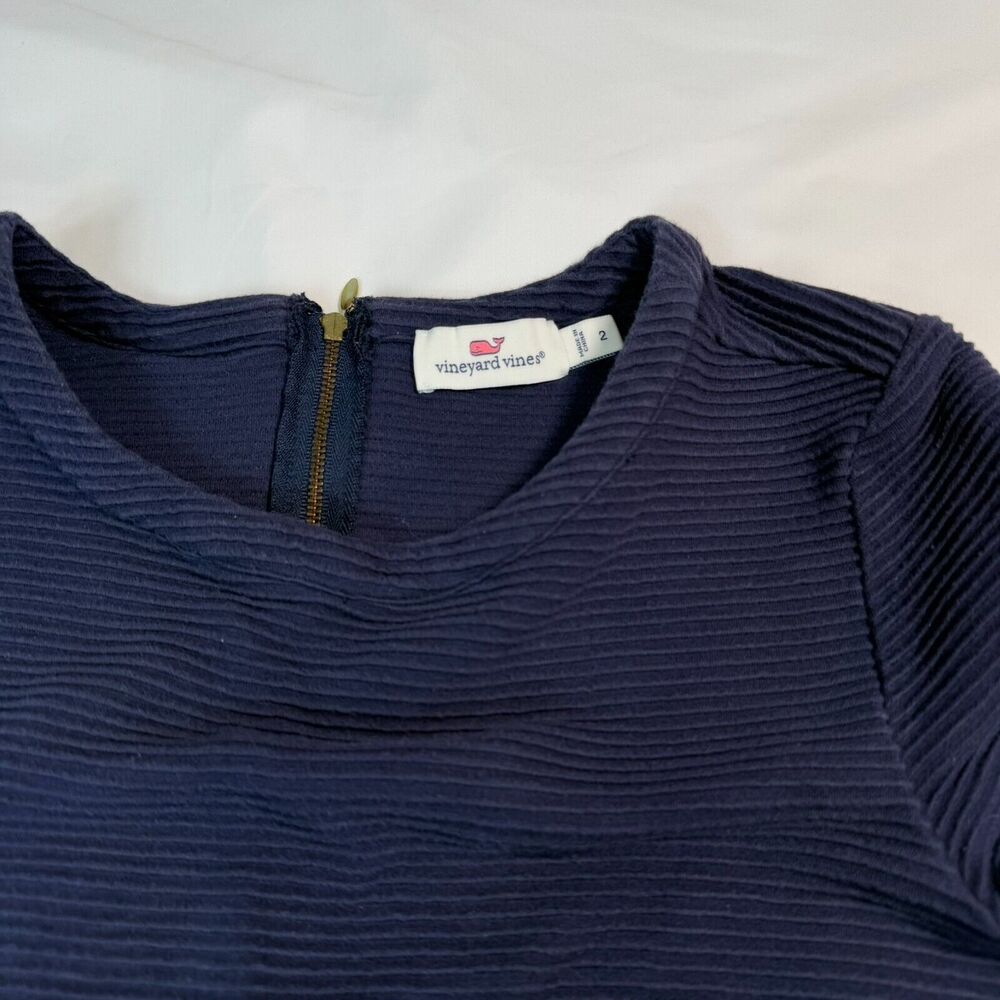Vineyard Vines Ottoman Stripe Fit Flare Sz 2 Knit Dress Nautical Navy Cap Sleeve - Picture 5 of 7
